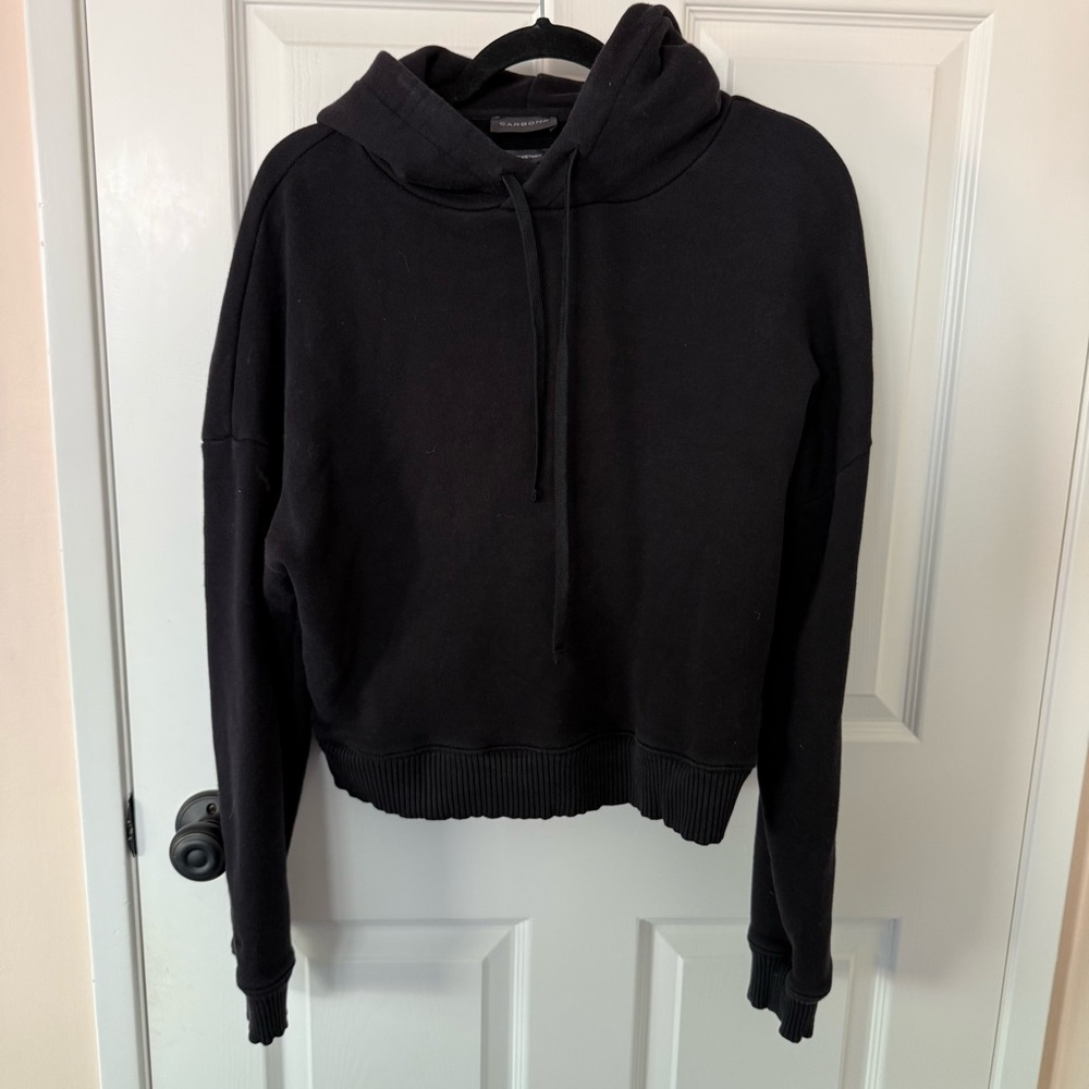 Carbon38 Black Cropped French Terry Pullover Hoodie Sweatshirt Large
